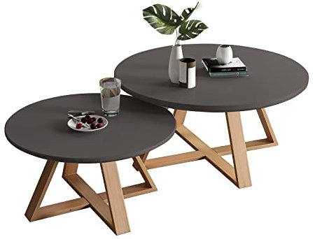 Schlanke graue Satztische, 2er-Set, für Wohnzimmer, modernes minimalistisches Design, robust und einfache Montage, 70 cm + 50 cm