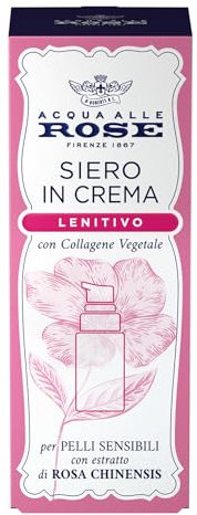 Acqua alle Rose Siero in Crema Lenitivo, Con Collagene Vegetale di Rosa Chinensis è ideale per idratare delicatamente le Pelli Sensibili. Aiuta a proteggere dallo stress ossidativo - 30 ml