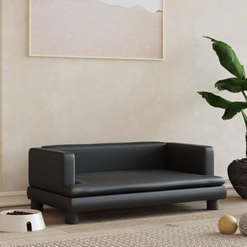 Hovothy Hundebett Bequeme Haustierbett Kunstleder Hundecouch Welpenbett Haustiersofa Schlafplatz für Hunde als Auch Katzen Geeignet Wasserabweisend und Langlebig Schwarz 80x45x30 cm