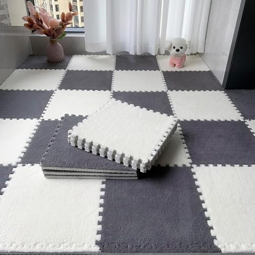 SSDDLZEQ Ineinandergreifender Teppich 30 weiche Plüschschaum-Fußmatten, ineinandergreifende Puzzle-Teppiche for Fitnessstudios, Kindergärten und Spielzimmer Dekoration(Lake Blue+Gray)