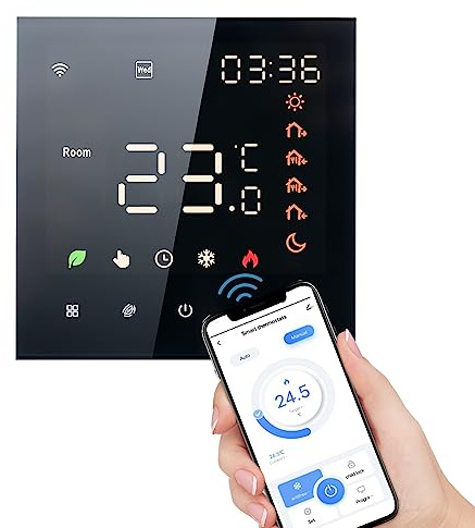 Snnozy Smart Tuya WiFi-Thermostat, Sprachsteuerung, 16 A, digitales programmierbares LCD-Display, Touchscreen, Fußbodenheizung, Temperaturregler, digitaler intelligenter Wandthermostat für elektrische