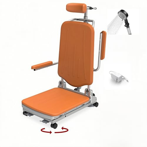 3IN1 Movable Aluminium Electric Floor Chair Lift, Bath Lift Chairs for Bathtub Transport Chair with Detachable Swivel Wheels, Lift Elderly from Floor and Move Around Indoor-500lbs Support