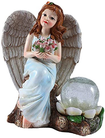 jojofuny Statue De Jardin Ange En Résine Avec Globe Solaire Craquelé, Décoration Extérieure Pour Patio Et Jardin, Lampe Solaire Automatique Résistante Aux Intempéries, Éclairage Nocturne,