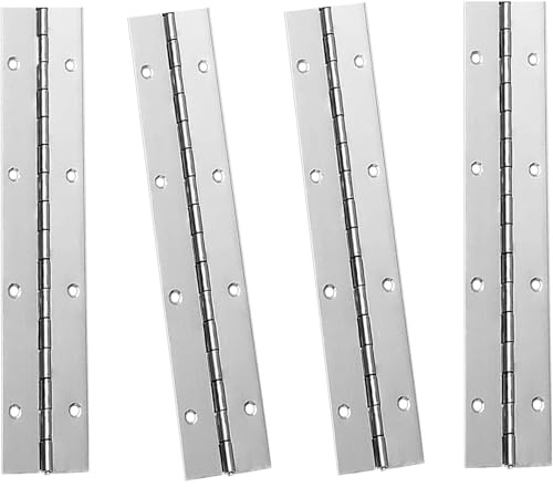XHMAXE Piano Hinges 4 Pack 8 Inch Silver 304 Stainless Steel Heavy-Duty | Continuous Hinges for Mailboxes, Wooden Furniture, Toolboxes, Storage Boxes, Cabinets and Piano Lids