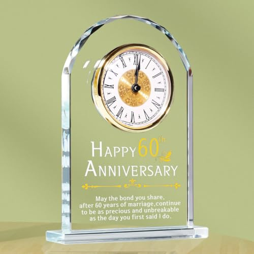 Véfaîî 60 Jahre Hochzeit Geschenk Jubiläum Quarzuhr Schreibtisch Tischuhr 60 Jahre Ehe Goldene Hochzeit für Paar Eltern Großeltern (60 Jahre Jubiläum)