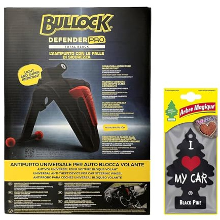 Bullock Defender Pro Black Universal Lenkradschloss Diebstahlsicherung für Auto, Sicherheitsschild aus verstärkter Legierung, ideal für Stadtwagen, einfache Installation + Wunderbaum Black Pine