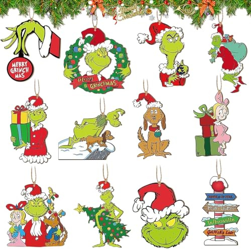 24 Stück Grinch Deko, Grin-ch Deko Weihnachtenanhänger, Christbaumschmuck Grinch, Für Weihnachtsbaum, Weihnachtskranzdekoration