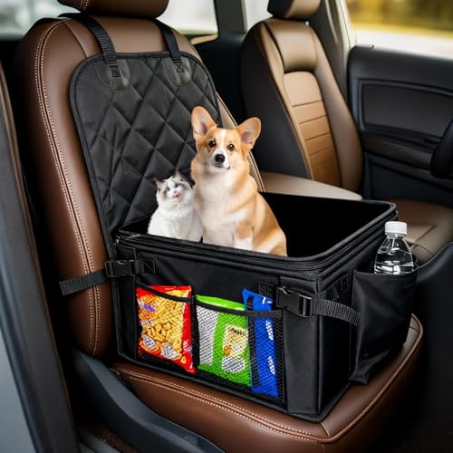 Hundbilstol, extra stabil hundbilstol, bil hundstol med förstärkta väggar och säkerhetsremmar, vattentät hundbilstol för bak- och framsäte, hundbilsäng för små medelstora hundar