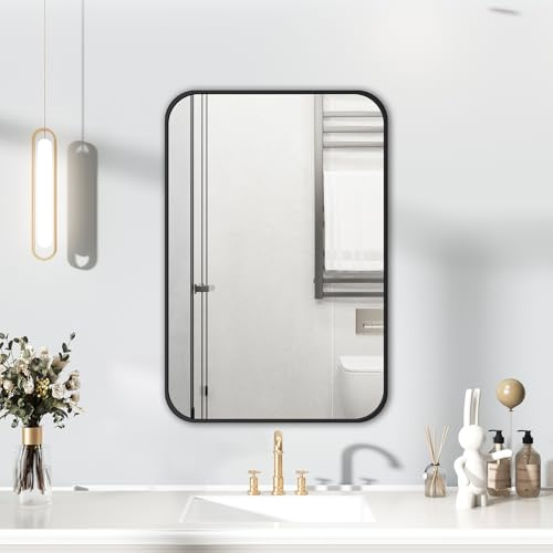 HIGHBATH Black Frame Mirror 40 x 60 cm, Rectangular Bathroom Wall Mounted Mirrors Hanging Horizontal/Vertical, Home Decorative Wall Mounted Vanity Mirror for Bathroom, Dressing Room