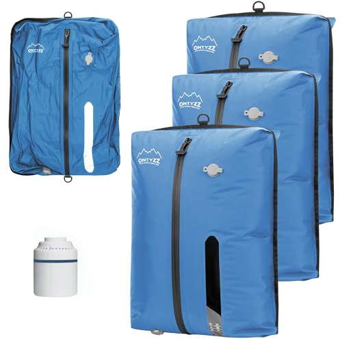 Vakuumbeutel für Kleidung Wiederverwendbar TPU Vakuumierbeutel mit Luftdichtem Ventil Reise Nylon Organizer mit Wasserdichtem Reißverschluss Luftdichte Packwürfel für Koffer Rucksack(3 Stk +1 Pumpe)