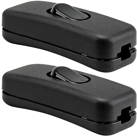 Lot de 2 interrupteurs à bascule noirs 2A 250V, interrupteurs lampe de chevet, bi-polaire inline 2 fils, facile à installer, remplacement pour petits appareils et lampes de bureau ou lampadaires