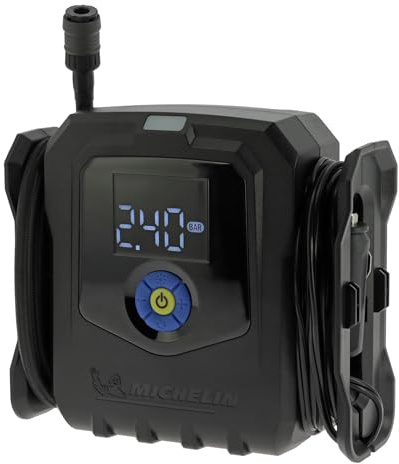 MICHELIN 009542 Compresseur à Air Electrique Professionnel - Gonfleur Pneus Voiture - Pression Programmable 8,3 Bar 168W - 12V Allume Cigare - Débit 24L par Min - 3 Embouts