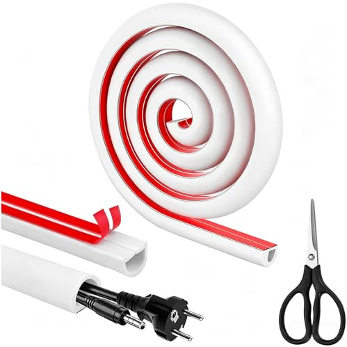 Gaine de câble autocollante blanche de 1 m pour câbles électriques en PVC flexible avec ciseaux pour câble TV, cacher les fils sur les murs et les sols, 15 mm × 10 mm