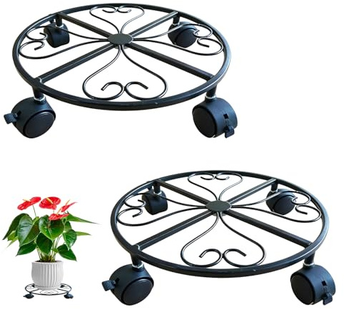 eupdd 2 Stück Pflanzenroller Rund 30 cm: Rollbrett Pflanzen Mit 360° Drehbaren Rollen, Blumentopf Untersetzer Mit Rollen Für Indoor Und Outdoor, Pflanzenroller Outdoor Für Große Töpfe