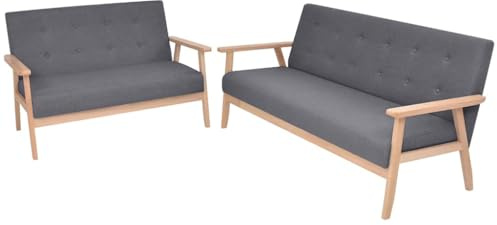 WDGJJFECNMUEHI Sofa Set 2-TLG. Dunkelgrau Stoffgarnitur Wohnzimmer Couchgarnitur mit Massivholzrahmen, Bequemes 2-Sitzer und 3-Sitzer Sofa Set Skandinavisches Design für Entspannung und Gäste