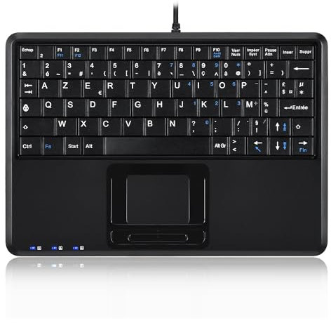 Perixx PERIBOARD-510HPLUS, Clavier filaire avec Touchpad - Super mini 230x160x17 mm - Hub 2 Ports - Port USB - Cable 1.8m - Touches Notebook - AZERTY