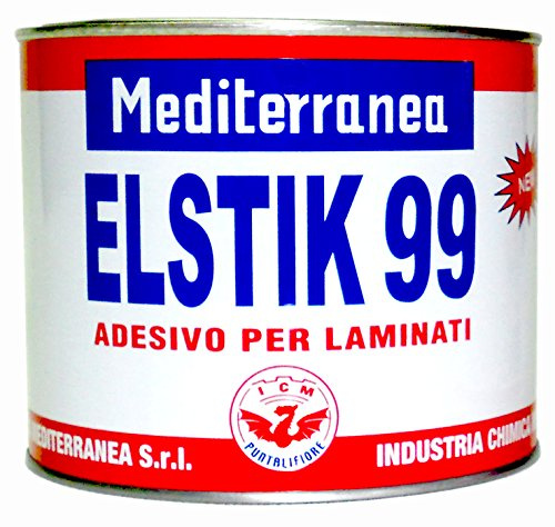 Adesivo Policloroprenico A Contatto Per Legno 'Elstik 99 New' A Base Solvente. Versatile A Bassa Viscosità, Ideale Per L'Incollaggio Di Laminati Plastici Rigidi A Legno (Massello, Compensato, Truciolare), A Metallo E Gomma. Resistenza Termica +80°C Circa.