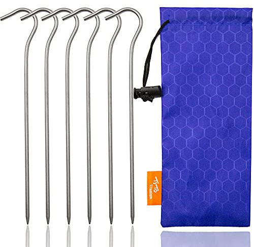 TITO Titanium Shepherd's Hook Tent Stakes Tent pegs Nail pegs Dia 3.0mm and Length 165mm only 6.1G.(Pack of 6) (Silver)