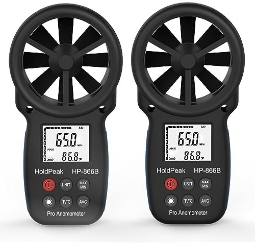 Holdpeak 866B*2 Digital Anemometer Handheld LCD Wind Speed Meter for Measuring Wind Speed, Temperature/Wind Chill with Backlight and Max/Min