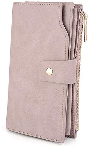 UTO Damen Geldbörse RFID Blocking große Kapazität Vegan Leder Clutch Wallet 21 Card Slots Halter Organizer Damen Veganrse Hellrosa