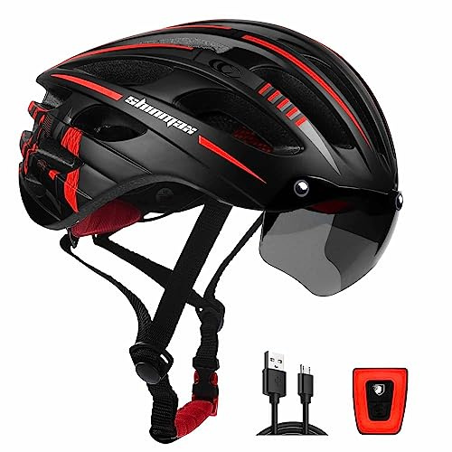 KINGLEAD Fahrradhelm für Herren & Damen - Fahrradhelm mit Magnetischem Brille und USB-Aufladung LED Licht, Leichte Verstellbare Stylisch Radfahren Mountainbike Helm,57-62 cm