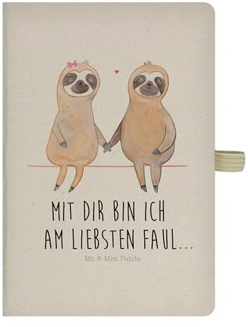 Mr. & Mrs. Panda DIN A5 Baumwoll Notizbuch Faultier Pärchen - Geschenk, Adressbuch, Notizen, Kladde, Eintragebuch, Journal, Faultierpärchen, Faultier Deko, Tagebuch, Faultier Geschenk, Faultiere