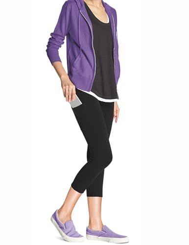 No nonsense womens Cotton Lounge Capri With Tech Pocket Legging, Black, Large US