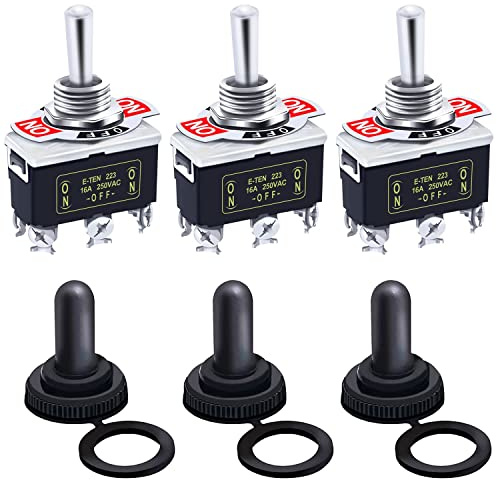mxuteuk Lot de 3 interrupteurs à bascule momentanés à bascule 20 A 125 V DPDT 3 positions 6 broches (ON) Interrupteur marche/arrêt (ON) avec capuchon étanche en métal