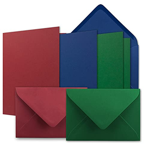 45x Karten-Set DIN B6 - Dunkelrot - Dunkelgrün - Dunkelblau - Faltkarten mit Umschläge - 3 Farben - 12 x 17 cm & Umschläge - 12,5 x 17,5 cm