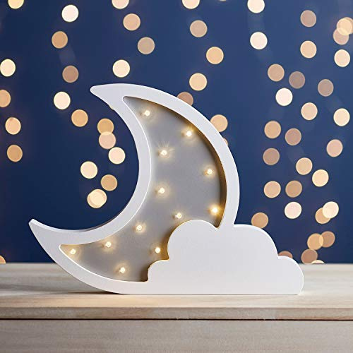 Lights4fun LED Holz Wolke & Mond Wandleuchte Nachtlicht Nachttischlampe