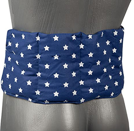 Bio-Dinkelkissen 7-Kammer mit Band, 65x15 - Wärme-Gürtel, langes Kissen zum Binden, Rücken - Kissen mit Bänder, Bio Dinkel, Sterne-blau