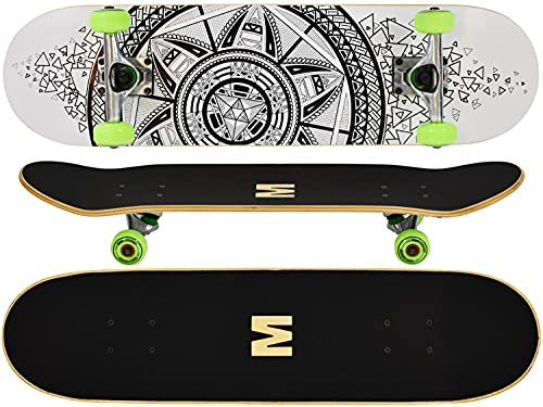 MAXOfit Skateboard Ahorn 31 Zoll mit verschiedenen Designs und hochwertigen Aluminium Achsen, ABEC 11 Kugellager (GeoLines)