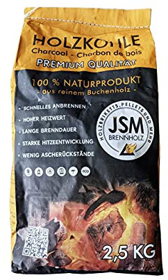 Premium Grill Holzkohle JSM® | Grillkohle Grill-Holzkohle Steakhauskohle | 2,5 kg je Packung (1)