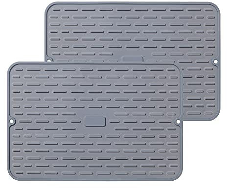 To encounter Silikon-Trockenmatte - 38.2 x 25.3cm (15 x 10) - 2er-Set Flexible Gummi-Trockenmatte, hitzebeständiger Untersetzer aus Silikon, Abtropfmatte für Geschirr, Spülenmatte