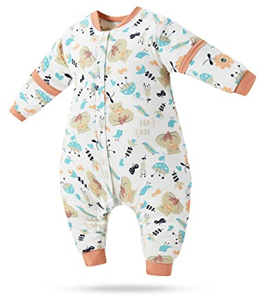 SONARIN Baby Schlafsack mit Füßen und Abnehmbare Ärmel,100% Baumwolle Babyschlafsack Weich und Warm Kinderschlafsack Winter für Kleinkinder Kinder 3 Monate bis 7 Jahre alt(Blume)