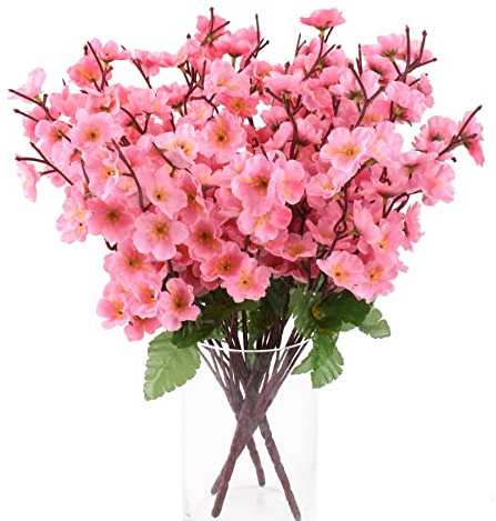 HUIANER 6 ramas de flores de cerezo de seda artificial, tela falsa Sakura floral con vapor, ramo de flores falsas para decoración de boda, ramo de novia, mesa, centro de mesa al aire libre (rosa)