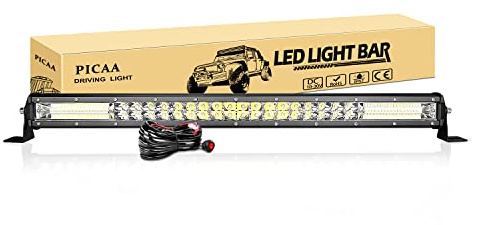 PICAA LED Arbeitsscheinwerfer Bar, 24 Zoll 216W 7D Lichtbalken Mit Kabel | 61CM ,12V,Slim, Spot Flutlicht Kombination, Zusatzscheinwerfer Bar, für SUV Offroad ATV UTV Traktor 4x4 Auto,6000K
