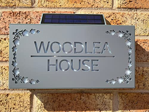 One of a Kind Design UK Personalised Contemporary Solar Light House Sign 305x155MM Rectangular House Sign LED Illuminated Personalised Address Number Plate UV Stable, Grey
