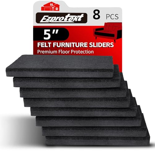 Ezprotekt 5 Square Felt Furniture Movers Sliders for Hardwood Floors, 8 Pcs Reusable Felt Furniture Moving Pads for Heavy Duty Bed Sofa Fridge Couch, Move Item Easily and Quickly (Black)