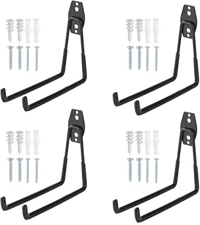 Knpwer 4 ganci da garage, doppio gancio da parete, resistente e resistente, per prodotti sfusi, biciclette (nero, 17 x 16 cm)