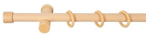 SN Deco - Stilgarnitur Gardinenstange Vorhangstange Cafiro, Holz, moderner Träger, 28 mm, 1-Lauf, Komplettset mit Ringen, 140 cm (Natur)