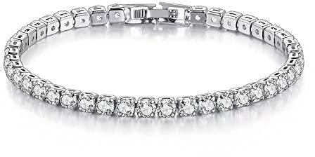 BSLVWG 4MM Sterling Silber Tennis Armband für Frauen - S925 Einstellbare Zirkon Schmuck, Freund Geschenk für Mama (Silber)