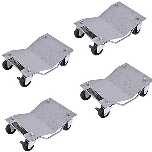 TANGZON 4PCS Tire Wheel Dollies, 2720 KG Heavy Duty Tire Skates Wheel Car Van Positioning Garage Jack with Lockable Casters & Handle, Car Lift Dolly Set for Trucks Motorcycles Auto Repair Moving