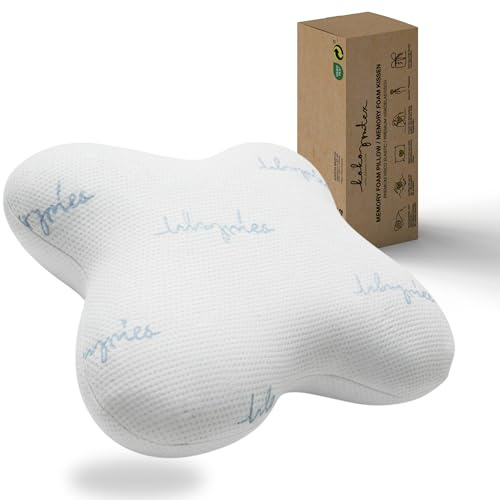 KoKoTex® Ergonomisches Nackenstützkissen – Premium Memory Foam Kopfkissen mit Abnehmbarem Bezug, Hypoallergen & Atmungsaktiv – Gegen Nackenschmerzen & Verspannungen – Butterfly Compact