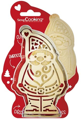 ScrapCooking - Kit Découpoir & Embosseur Bois Père Noël - Emporte-Pièce Noël en Inox pour Biscuits en Relief - Moule Accessoire Pâtisserie Sablés - Idée Cadeau Cuisine Xmas - 2079