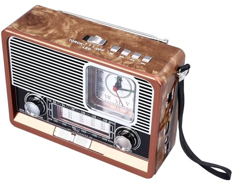 Vintage-Radio, Multifunktional, AM, FM, SW-Band, Uhr, Taschenlampe, Retro-Lautsprecher mit LED-Taschenlampe, Uhrfunktion, Vintage-Aussehen für Zuhause, Reisen, Büro