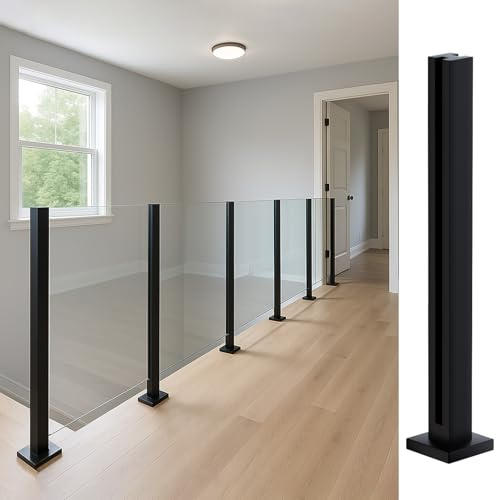 Cvter Garde-corps en Verre Acier Inoxydable - 95cm Poteau de Balustrade en Verre Noir, Système de Balustrade en avec Robinets, Fentes pour Terrasse, Balcon, Piscine, Jardin, Poste intermédiaire