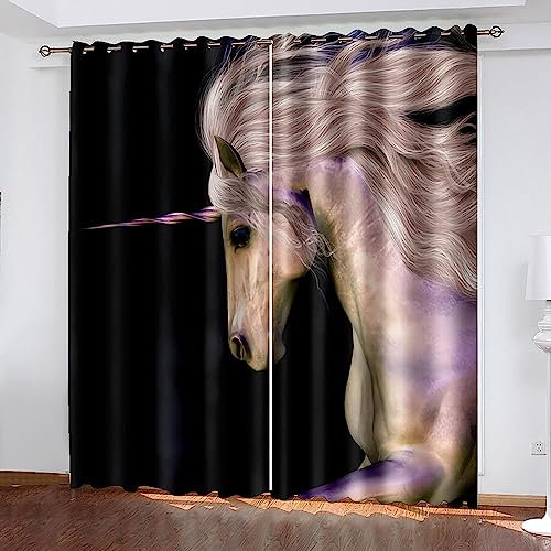 Schattierung Vorhänge183 X 214 cm Tierisches Einhorn 3D Druck 2Er Set Isolierung Schalldichte Kinder Gardinen Blickdicht Mit Ösen Vorhang Fenster Für Wohnzimmer Schlafzimmer Balkon -4N0C/P8