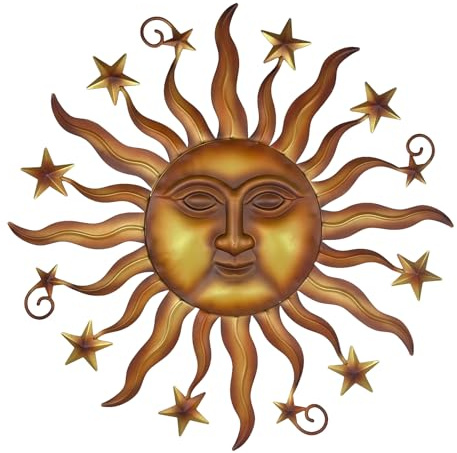 Liffy 61 cm Sonne Metall Wandkunst Outdoor Dekor – 3D Sonne Gesicht Metall Wandskulptur – hängende Dekoration Geschenk ideal für Zuhause Akzent Schlafzimmer Garten Terrasse Bauernhaus – lebendig und