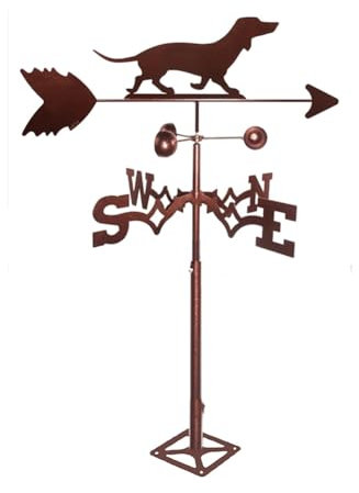 Dackel-Windfahne, Windgeblasen, Silhouette, Ornament, mit Windrichtungsanzeige, Metallhalterung, Wetterfahne für Außenbereich, Dach, Bauernhof, Garten